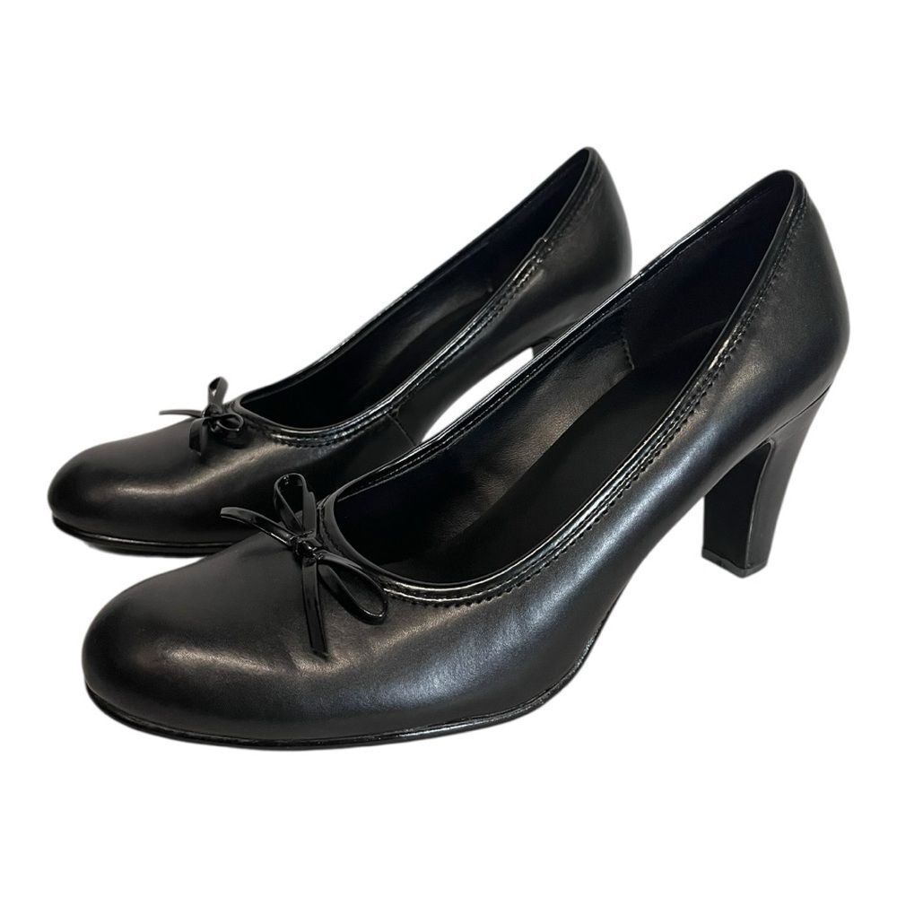 Predictions | Black‎ Shiny Bow Closed Toe Dress Pump Heel Shoe 8.5